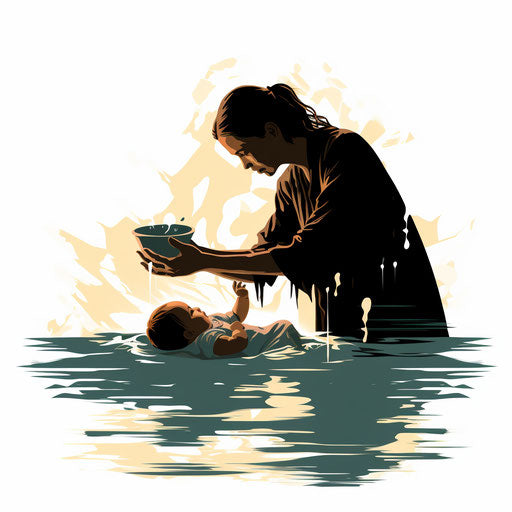 Baptism clipart in the style of Chiaroscuro Art, on white background
