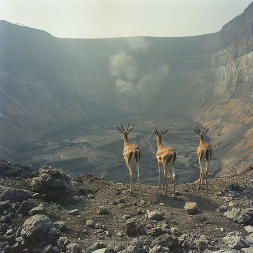 Gazelles at the edge of a volcanic crater
