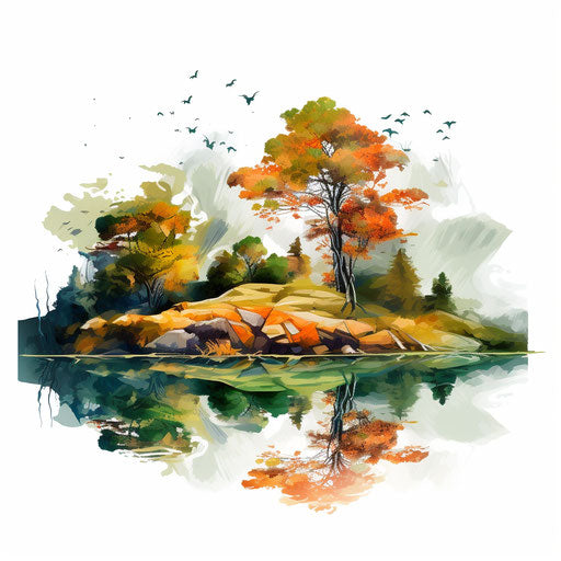 Nature illustration in the style of an oil painting, on a white background