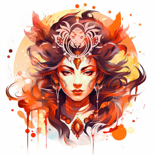 Durga clipart in the style of Oil painting, on a white background
