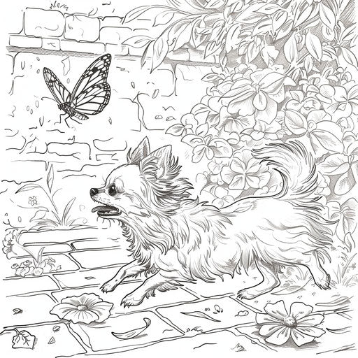 Chihuahua and butterfly in the garden