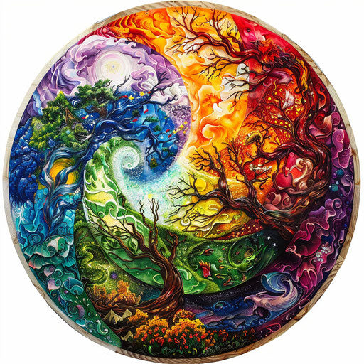 Vivid tattoo artwork of the seven days of creation in a circle