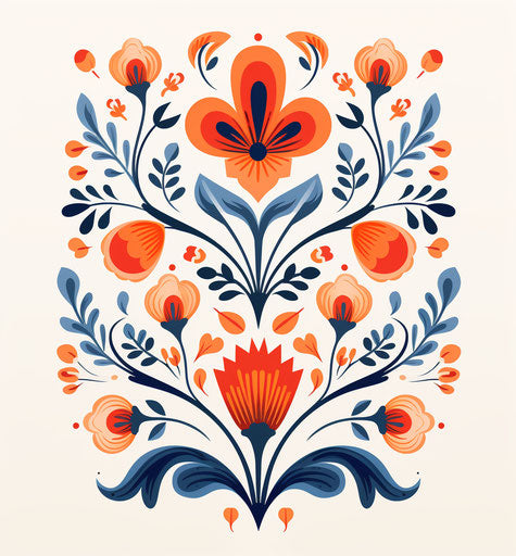 Indian floral pattern with illustration, sketchy style, minimalistic