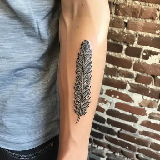 Simple tattoos for men of a feather in Guy Aitchison style