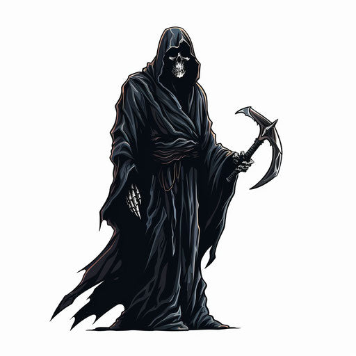 Minimalist grim reaper clipart on white background