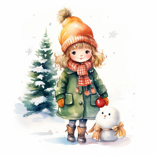 cute Christmas clipart in the style of Impressionistic Art, on a white background