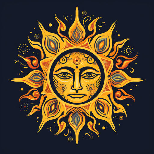 Sun head with smiley face in tarot style