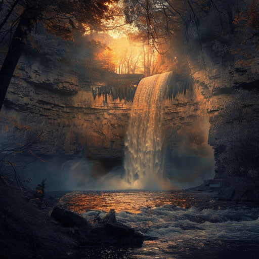 Minnehaha Falls, Minnesota, dramatic lighting and shadows