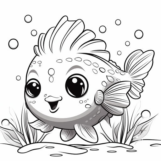 Coloring page of a cute little puffer fish with big eyes