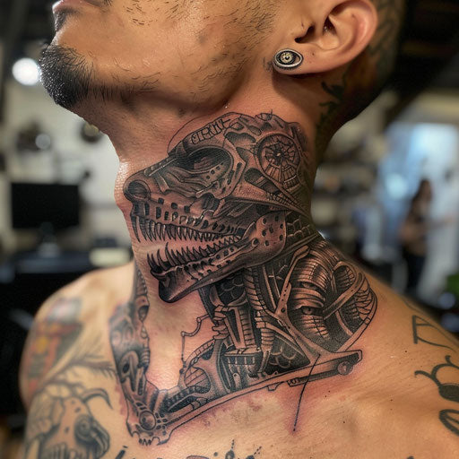 Throat tattoos with mechanical elements