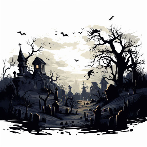 Chiaroscuro Art: graveyard clipart on white background