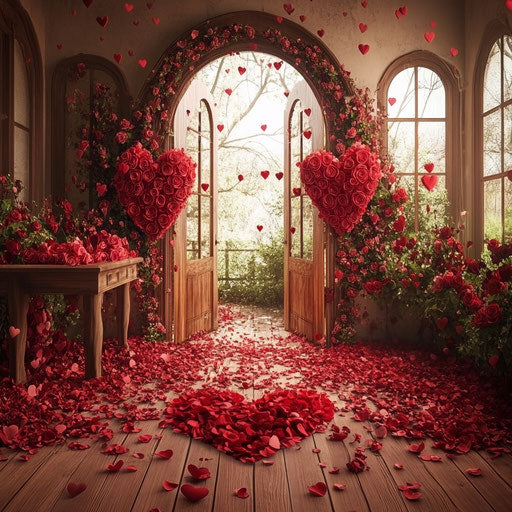 Valentine's Day setting with red heart-shaped roses