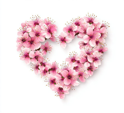 Heart of pink flowers on white background, vector illustration