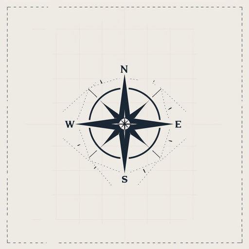 Minimalist map logo with stylized compass rose and subtle grid
