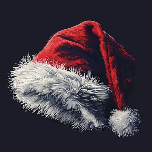 Santa hat on dark background with dramatic contrast and intricate detail