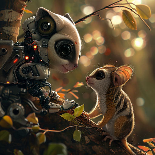 A meeting between a sugar glider and a robot