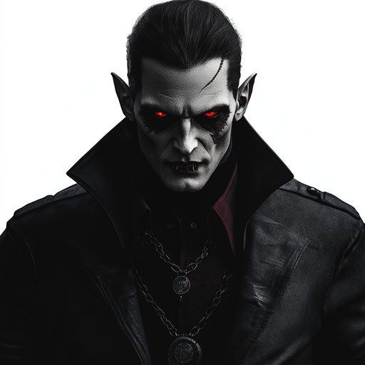 Realistic 3D vampire on flat white background, isolated clipart