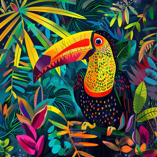 Toucan in a vibrant rainforest scene