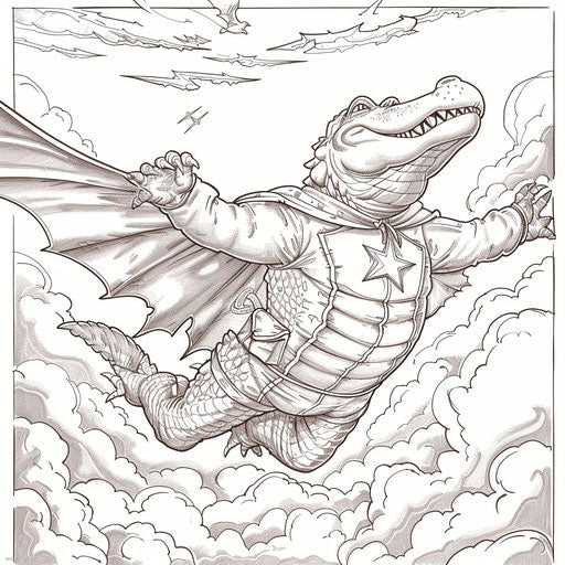 Flying superhero alligator