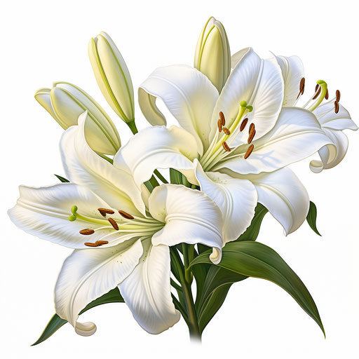 Lily illustration in the style of Oil painting, on white background