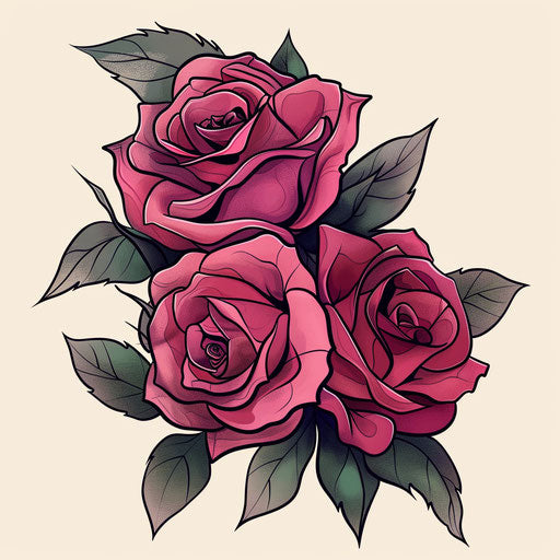 Flat tattoo sketch of a romantic rose bouquet