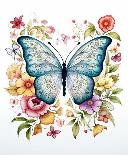 Beautiful flower butterfly coloring page design by Alma