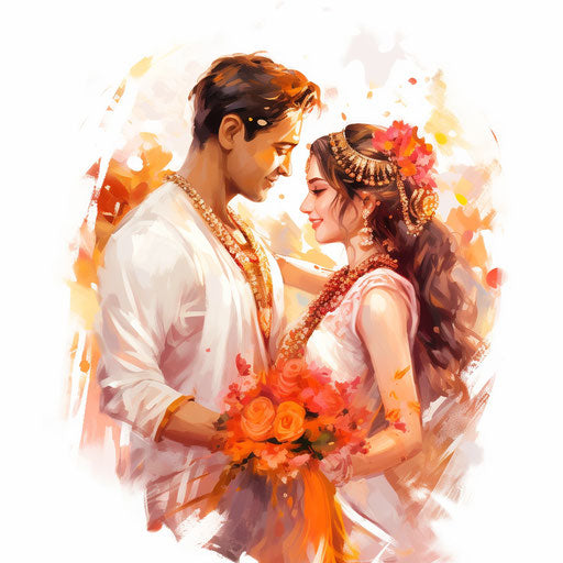 Hindu wedding clipart in Impressionistic Art style on white background