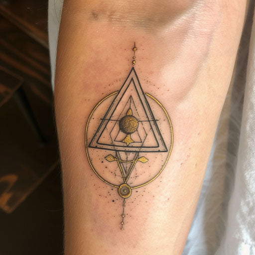 Alchemical symbol curse mark tattoo, transformation in gold