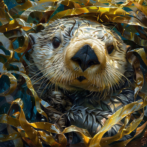 The sea otter under a canopy of seaweed