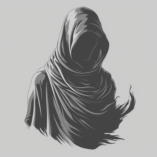 Elegant flat tattoo sketch of a mysterious hooded figure