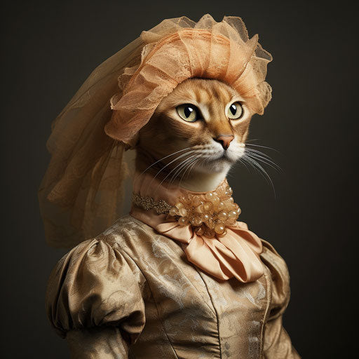 Abyssinian cat dressed as a woman