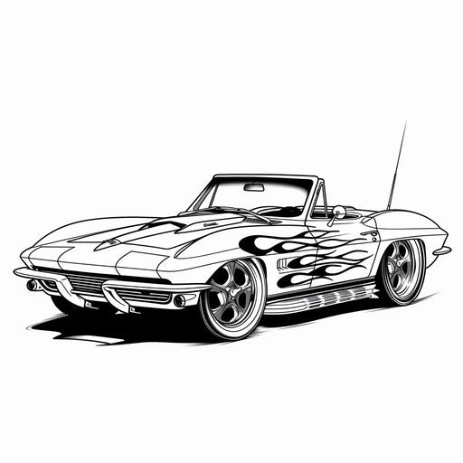 Sports car with flame decals