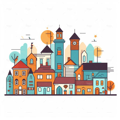 Minimalist style town clipart on white background