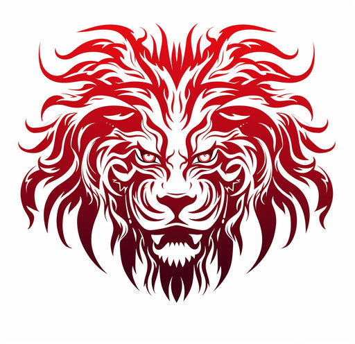 Tribal lion head on white background, light red and crimson style