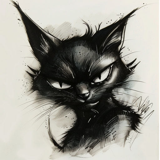 Punk rock black cat with tattoos, rebellious attitude