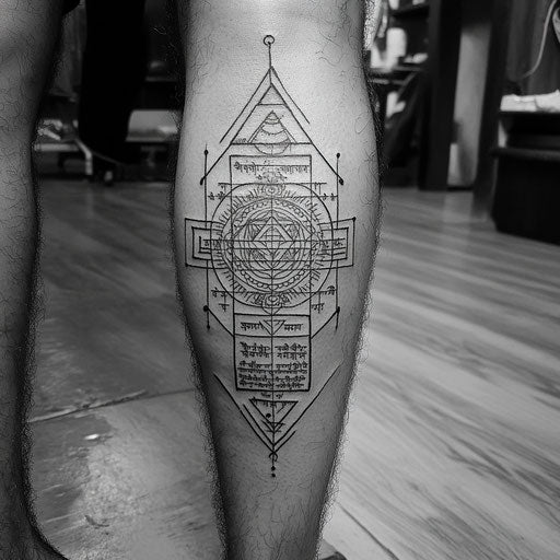 Sak yant tattoo with protective five-line Yantra