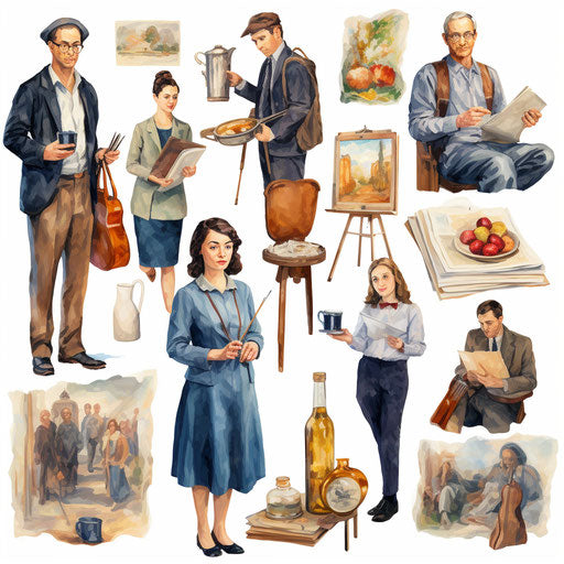 Teacher clipart in the style of oil painting