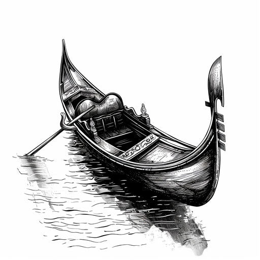 Classic Italian gondola tattoo on white background