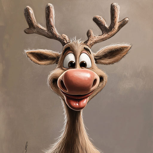 Humorous caricature of a reindeer with human characteristics