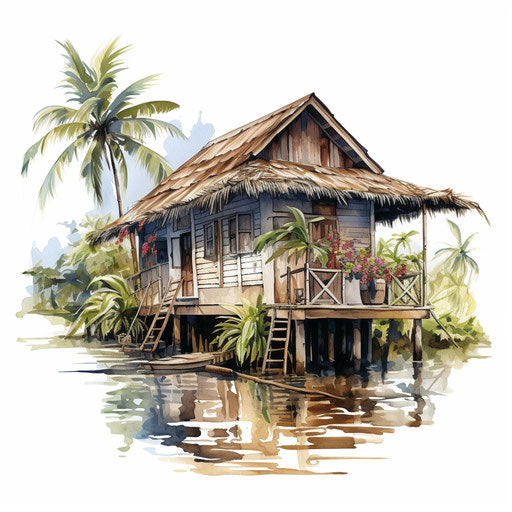 House clipart in the style of Oil painting, on a white background