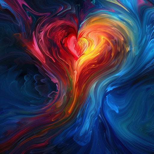 Colorful swirl around central heart, passion and energy