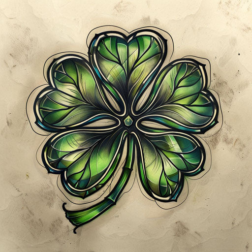 Four-leaf clover tattoo sketch in lush green and black
