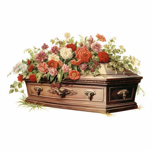 Coffin portrayed as an Oil painting on white background