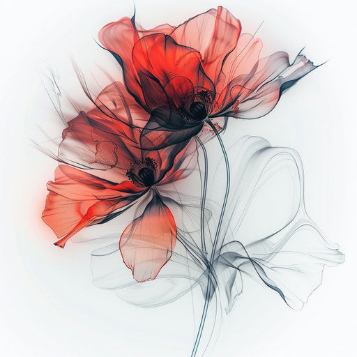 stylized poppy tattoo artwork with abstract and realistic elements