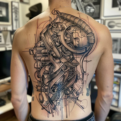 Biomechanical tattoo with bold outlines