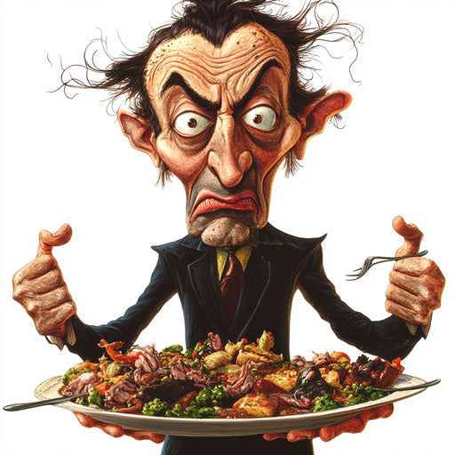 Humorous caricature of a potluck clipart with exaggerated human characteristics