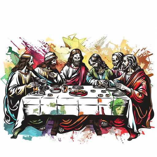 The Last Supper in a lively flat tattoo style sketch