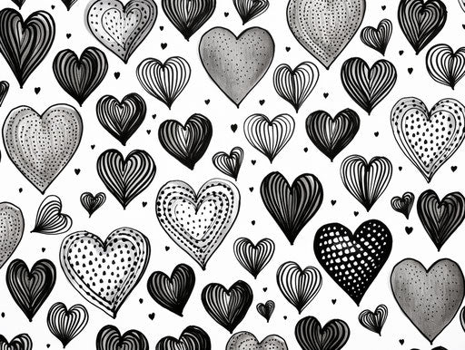 Hearts pattern on white background, black and white style