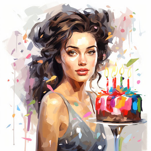 Female birthday clipart, Oil painting style on white background