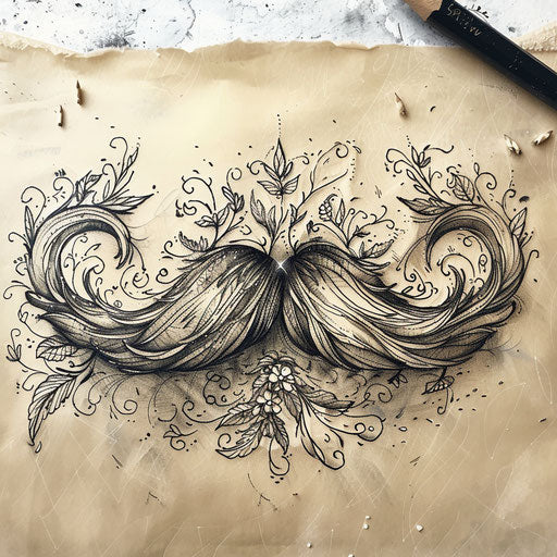 Rustic tattoo sketch of a bushy mustache